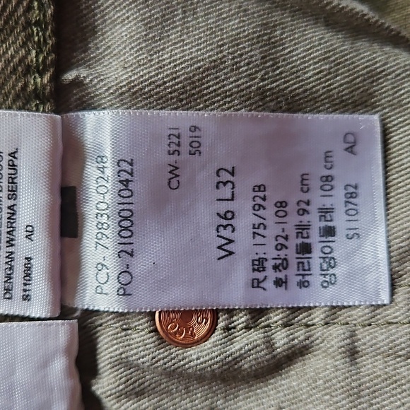 Levi's 501 93 Moss Green Cotton Non Stretch Straight Leg Jeans 36x31 - Picture 11 of 16